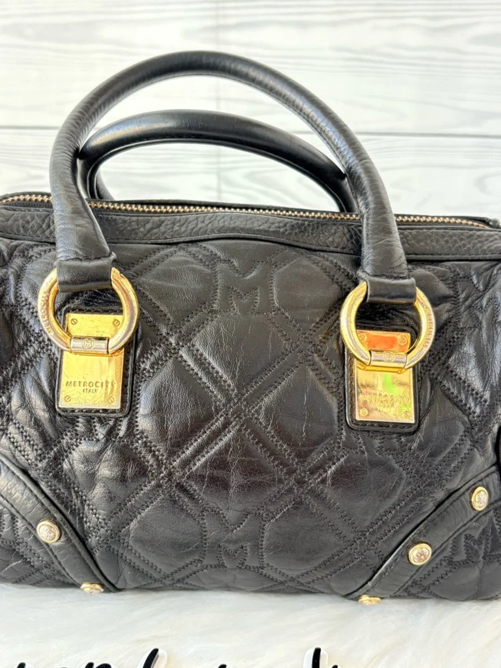 Metrocity Black Boston Bag with Gold‎ Accents